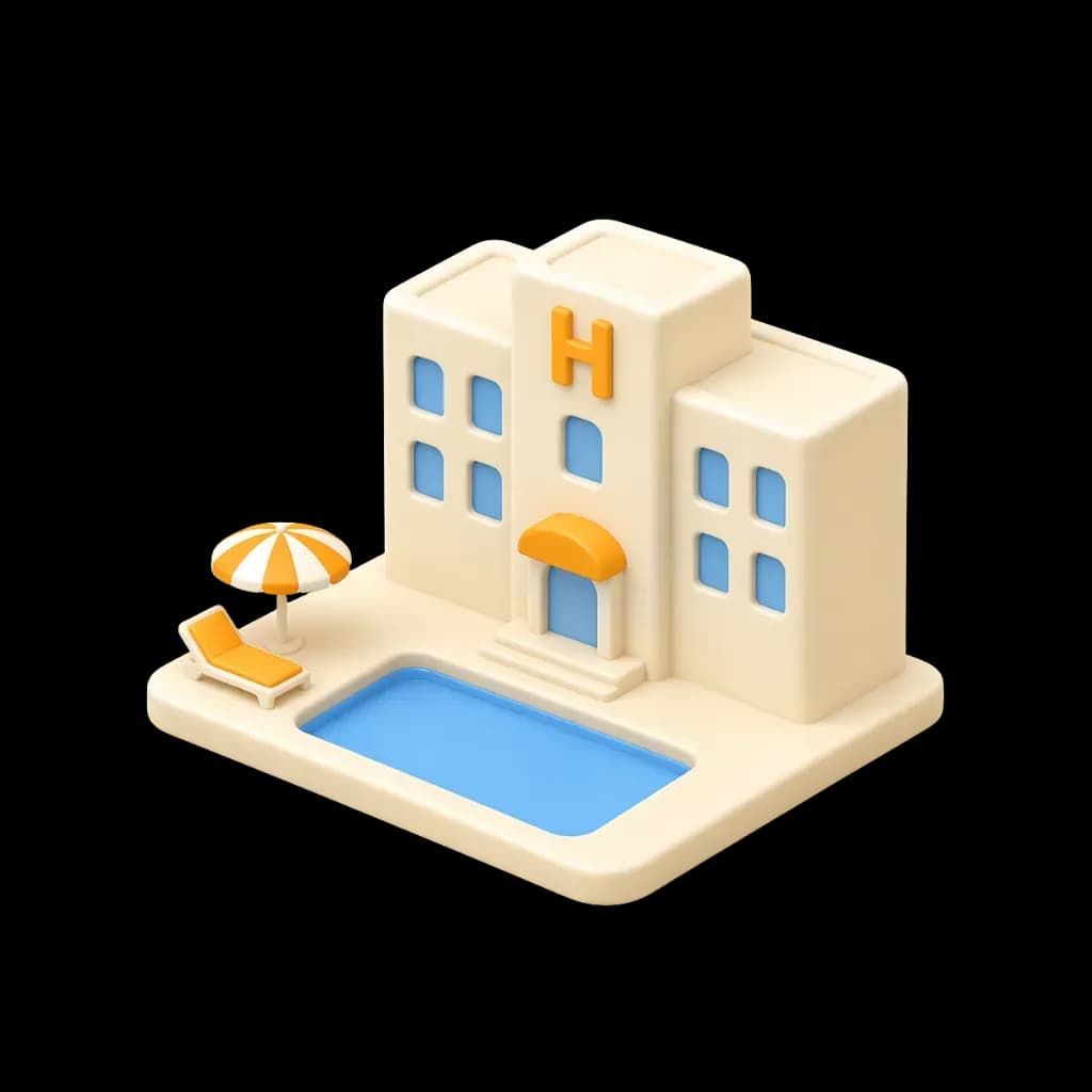 3D иконка отеля с бассейном