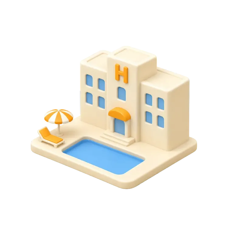 3D иконка отеля с бассейном