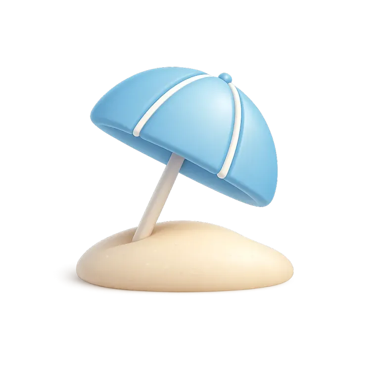 Голубой пляжный зонт на песке - 3D-иконка